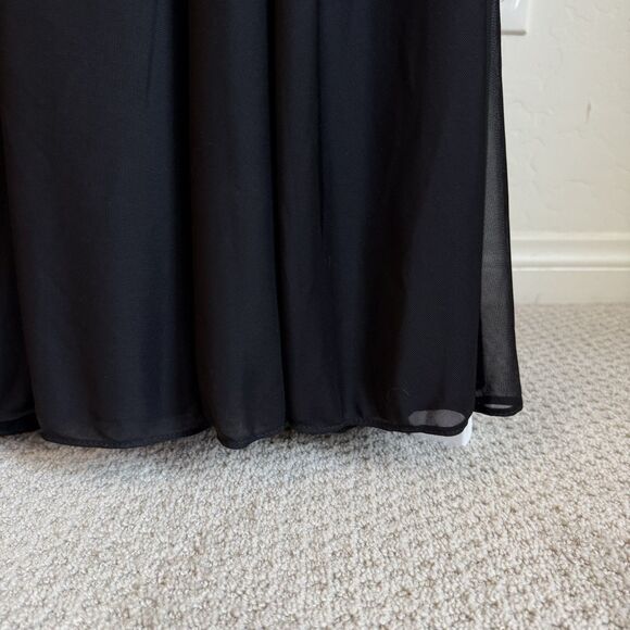Davids Bridal As Is Mesh Dress Black One Shoulder  Chiffon Gown Bridesmaid Sz 12 - Picture 12 of 16
